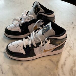 Jordan Kids Sneakers in Black, White, and Gold